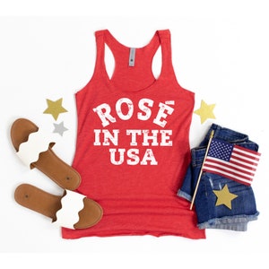 Womens 4. Juli Tank, Rose in den USA Tank, 4. Juli Tank Tops, 4. Juli Trinkshirt, rot weiß blau, 4. Juli Tanks Frauen