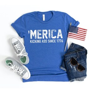 Chemises du 4 juillet, chemise drôle du 4 juillet, chemise du 4 juillet, chemise &#39;Merica Kicking Ass Since 1776 Shirt, July 4th Tshirt Men, USA T-shirt