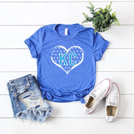 Charlie Hustle Blue Graphic Heart KC Royals Short Sleeve T-shirt Adult Size  M