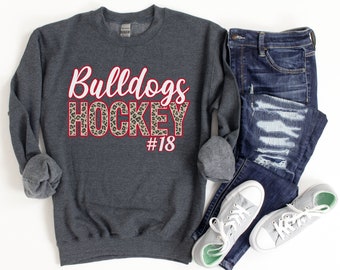 Hockey Sweatshirt, Custom Hockey Mom Shirt, Leopard Hockey Shirts for Women, Personalized Hockey Sweater, Hockey Team Shirts, Hockey Gifts