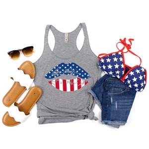 4th of July Tank Top, 4th of July Shirt Womens Tank Top, American Flag Lips, Fourth of July TankTop, America Tank, American Flag Shirt Women