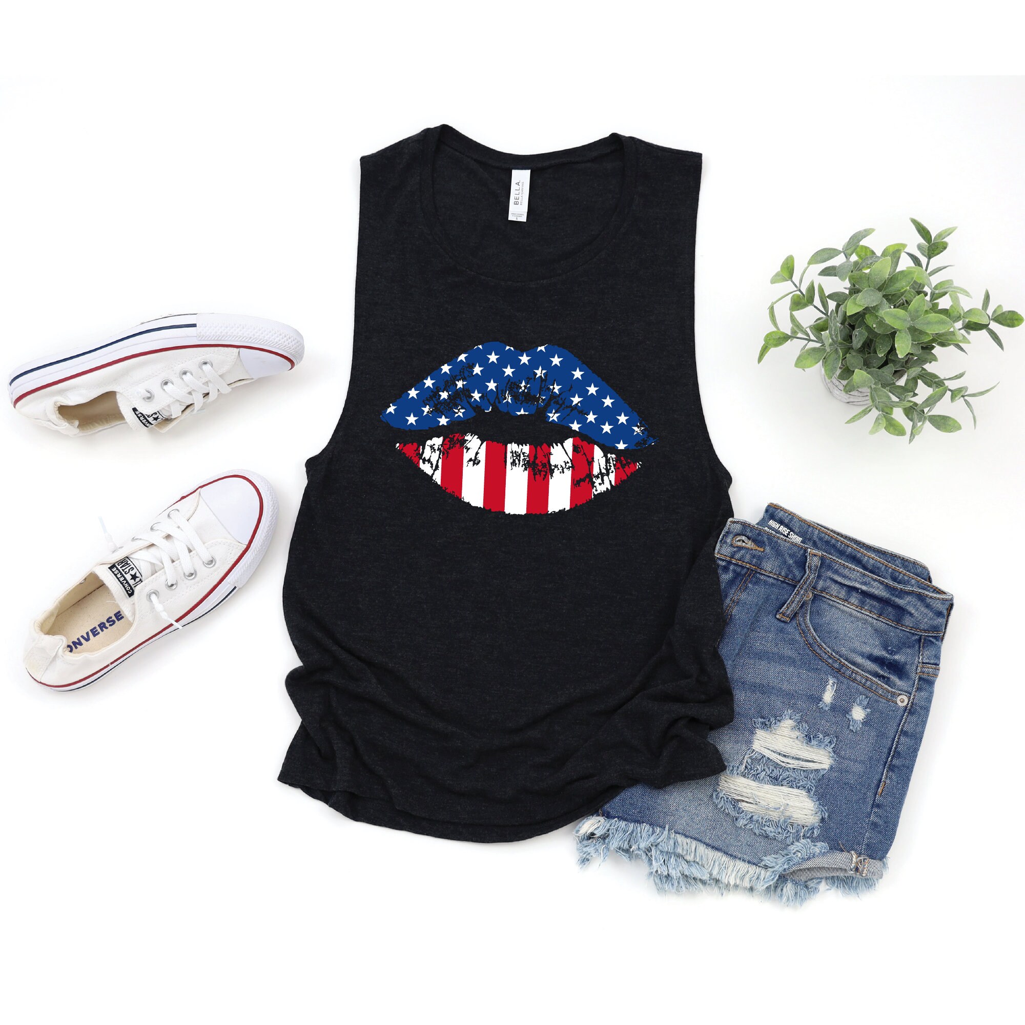4th of July Tank Top for Women American Flag Lips Shirt July | Etsy