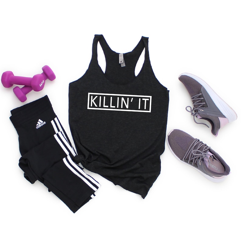 Killin It Tank Top, Workout Tanks with Sayings, Workout Tanks for Women, Running Tanks, Womens Workout Tank, Fitness Tank, Tank Tops Vintage Black