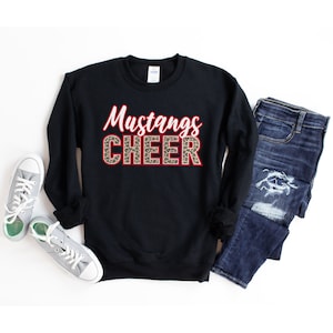 Cheer Sweatshirt, Custom Cheer Mom Shirt, Leopard Cheerleading Shirts for Women, Personalized Cheer Sweater, Cheerleader Mom Sweatshirts