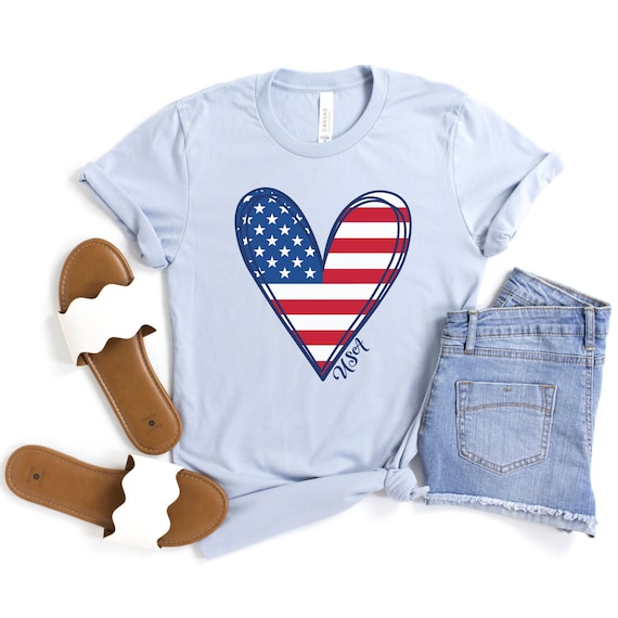 4th Of July Shirt For Women. Heart Shaped USA Flag 4th Of July Shirt For Women. Heart Shaped USA Flag