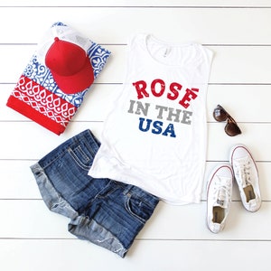 Rosé in den USA Muskel tank, Rose in the USA Tank Top, 4th of Juli Tank Top Damen, Wein Shirt, Lustige Trink tank, Süße 4th of Juli Shirts