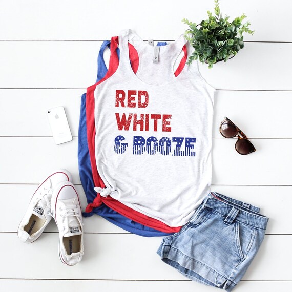 4th of July Tank Women, 4th of July Shirt Women, 4th of July Clothing,  Fourth of July Shirt Women, USA Shirt, Red White and Booze Tank Tops -   New Zealand