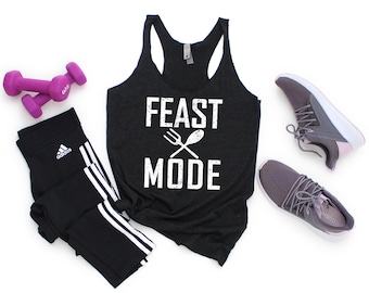 Thanksgiving Tank Funny, Feast Mode, Thanksgiving Tank Tops Women, Funny Workout Shirts, Gobble Til You Wobble, Workout Tanks for Women