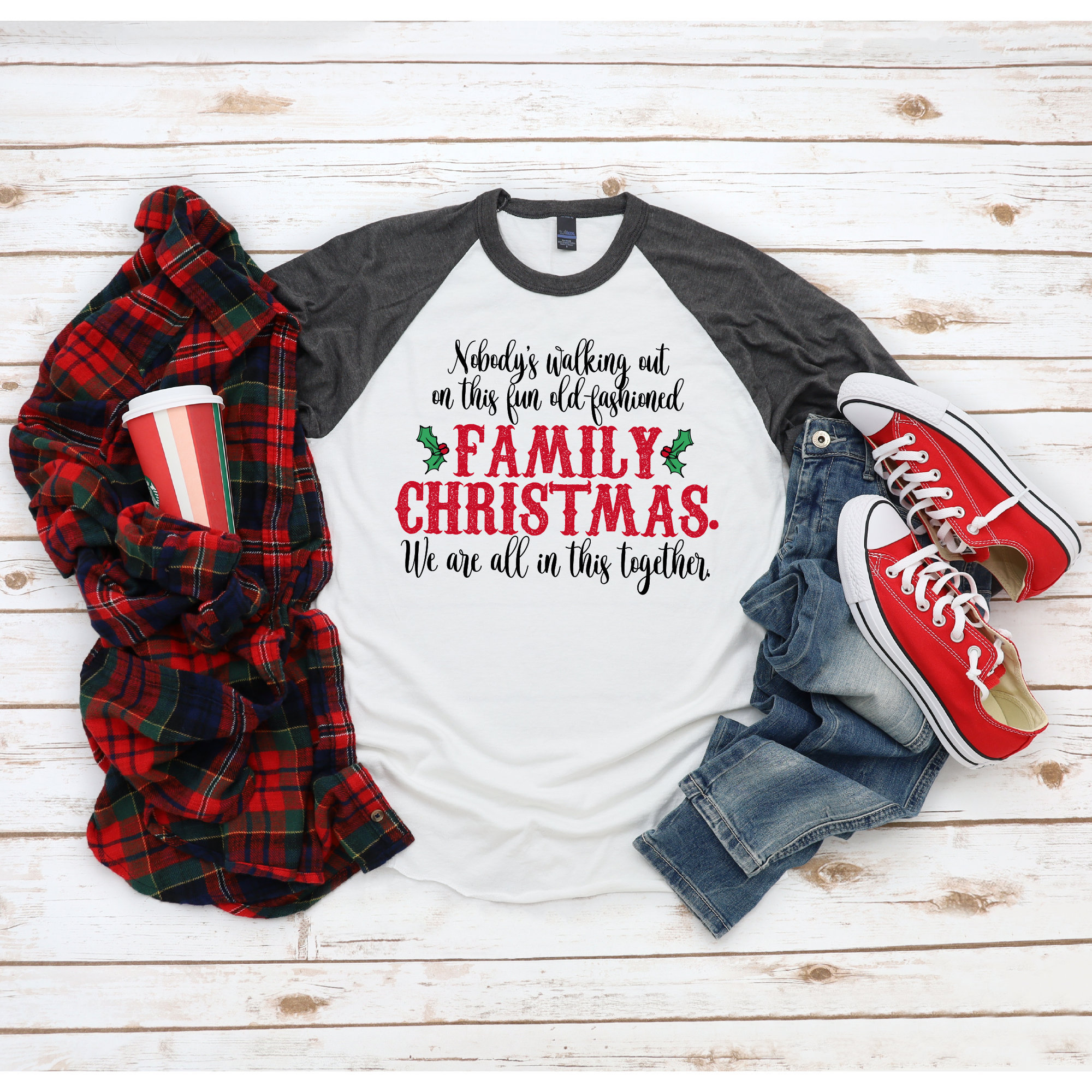 T&Twenties Women's 'You Serious Clark' Christmas Shirt - Buffalo Plaid, 3/4 Sleeve, Casual Holiday Tee - View #3
