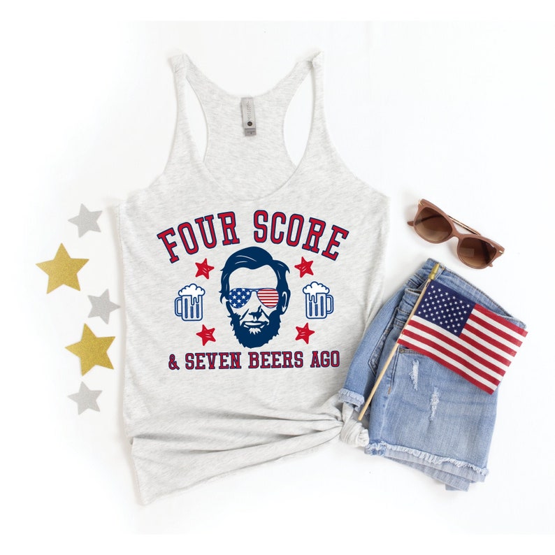Women's Funny 4th Of July Tank Top – 'Four Score And Seven Beers Ago' Sleeveless Tee - View #3