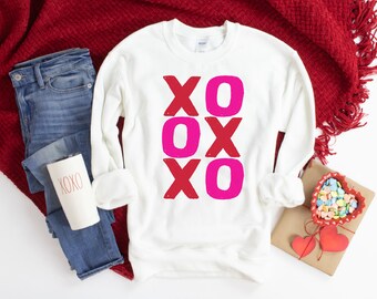 バレンタイン セーター レディース、XOXO セーター、バレンタインデー スウェットシャツ、長袖ハート セーター、バレンタイン シャツ レディース、バレンタイン スウェットシャツ