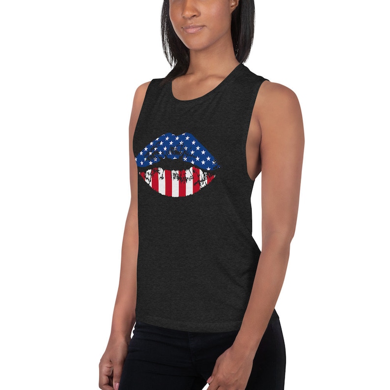4th of July Tank Top for Women Womens Muscle Tank Cute Womens 4th of July Tanks USA Lips American Flag Lips Shirt July 4th Tanks Women