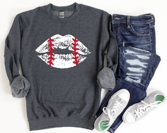 Baseball Sweatshirt, Baseball Mom Shirts, Baseball Shirt, Baseball Sweatshirts for Women, Baseball Mom Sweatshirt, Baseball Lips Sweatshirt