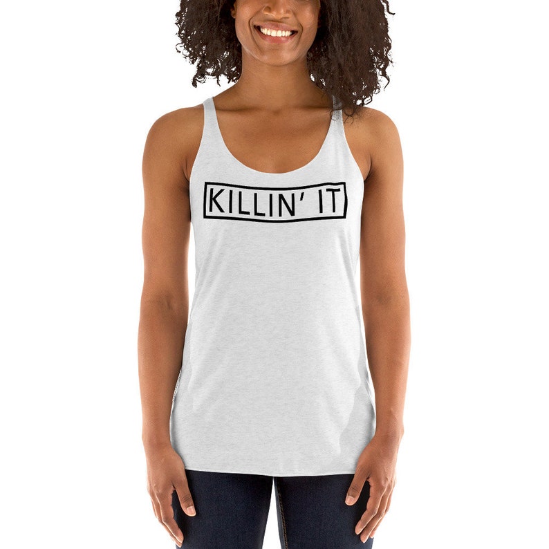 Killin It Tank Top, Workout Tanks with Sayings, Workout Tanks for Women, Running Tanks, Womens Workout Tank, Fitness Tank, Tank Tops Heather White