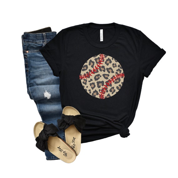 Womens Cute Baseball Mom Leopard Pattern T Shirt Womens Cute Baseball Mom Leopard Pattern T Shirt