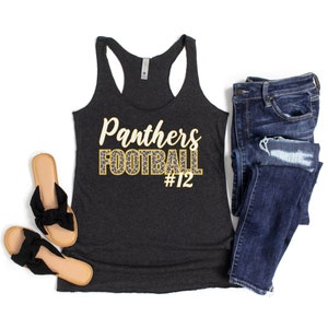 Football Mom Tank Top, Custom Football Mom Shirt, Leopard Football Tee, Football Tank Top, Personalized High School Football Team Spirit Tee