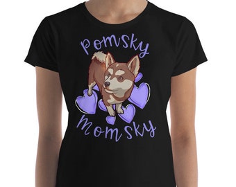 Cute Pomsky Momsky TShirt - Pomsky Mom T-Shirt - Pomsky Shirt - Mini Husky TShirt - Purple Hearts Women's short sleeve t-shirt