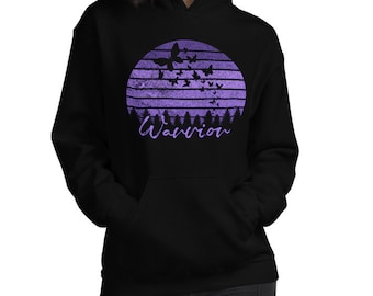 Distressed Fibro Warrior Hoodie - Purple Butterfly Retro Sunset Unisex Hoodie - Lupus Crohns Migraine CFS FMS Hoodie - Spoonie Hoodie