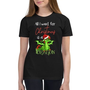 Anime Christmas Dragon Youth Short Sleeve T-Shirt - All I Want For Christmas is a Dragon Kids TShirt - Kids Dragon Lover Xmas Shirt