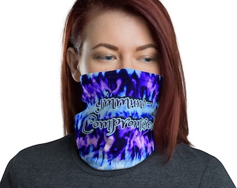 Immuno Compromised Bandana Face Mask - RA Rheumatoid Arthritis Neck Gaiter - Blue Purple Tie Dye Spoonie Face Shield Headband