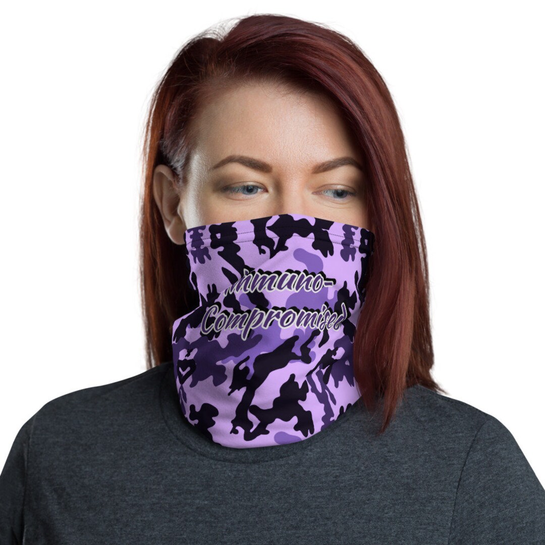 Immuno Compromised Bandana Face Mask Purple Camo Lupus Neck Gaiter CFS