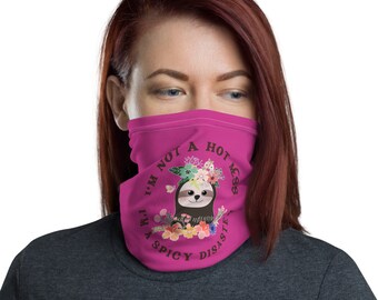 Sloth Meme Bandana Face Mask - Hot Mess Spicy Disaster Quote Sloth Neck Gaiter - Floral Pink Sloth Pun Face Shield