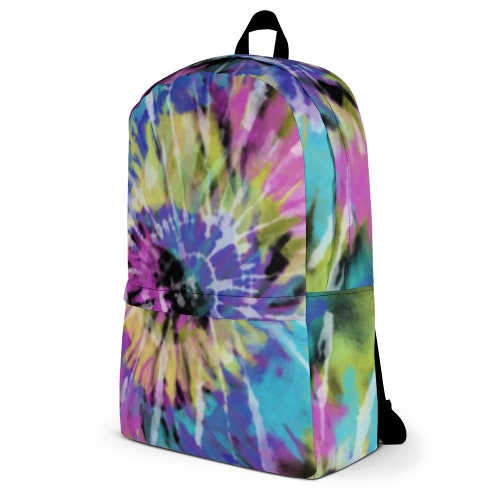 Tie Dye Pink Purple online Yellow Backpack - Boho Hippie 60's Style Tie Dye Backpack - Retro Colorful Tie Dye Backpack Back To School Bag