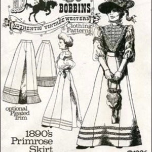 Buckaroo Bobbins 1890's Primrose Maxi Skirt Sewing Pattern with Fitted Waist and Opt Pleated Trim / Size 6 - 22 / Waist 23" - 37" UNCUT NEW