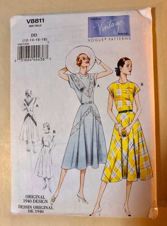 NEUE Damen Vintage 1940 Vogue Schnittmuster Pullover Kleid mit großen Details zu glänzen! Vogue V8811 Größe 12, 14, 16, 18 UNCUT NEUE Damen Vintage 1940 Vogue Schnittmuster Pullover Kleid mit großen Details zu glänzen! Vogue V8811 Größe 12, 14, 16, 18 UNCUT