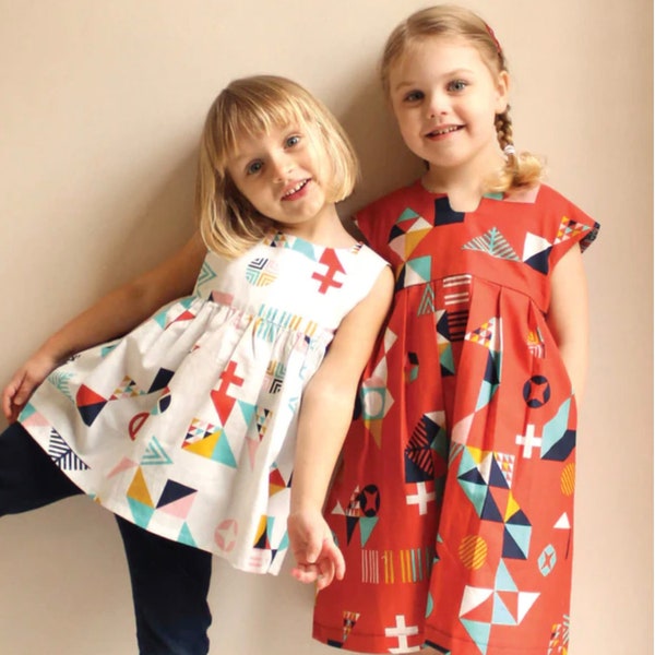Made By Rae The Geranium Paper Sewing Pattern (0 to 5 Years) - Child's Dress Flutter Sleeves, Gathered Skirt Button Bodice / Cute Details!