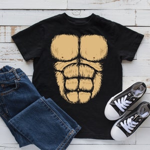 Gorilla Chest T-Shirt, Gorilla Kids Tee Costume Tank Top, Halloween Hoodie, Sweatshirt, Long Sleeve, Kids Tee Apparel Gift