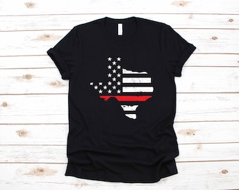 Texan Firefighter Texas Thin Red Line USA Flag Gift | T-Shirt | Long Sleeve | Sweatshirt |  Hoodie | Tank Top