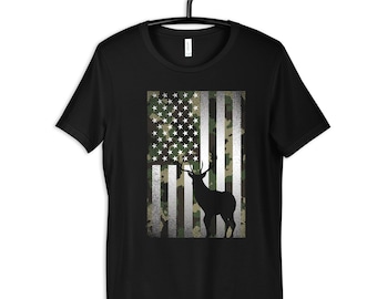Camo Deer USA Flag Shirt, Camouflage Deer Hunting T-Shirt, Buck Hunter, Hoodie, Long Sleeve, Tank Top