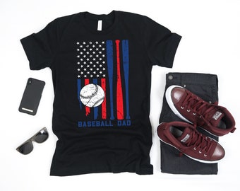 Baseball Dad American Flag T-Shirt USA Patriotic Fathers Day Gift