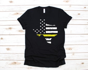 Texas 911 Dispatcher American Flag T-Shirt, USA Texan Emergency Operator Thin Gold Line Tank Top, Hoodie, Sweatshirt, Long Sleeve, Hoodie