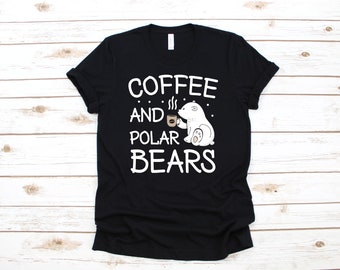 Camiseta de café y osos polares, linda camiseta de oso polar, camiseta sin mangas, sudadera con capucha, sudadera de manga larga, regalo de ropa de camiseta para niños