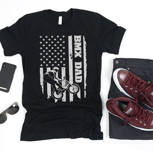 BMX Dad Shirt, Cycling Cyclist American Flag USA Apparel Bicycle Gift, BMX Fathers Day T-Shirt, Long Sleeve, Sweatshirt, Hoodie, Tank Top