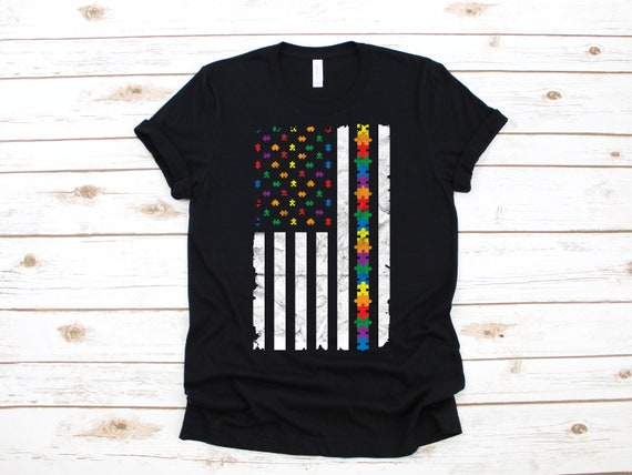 Usa Flag Puzzle Pieces & Stripes Shirt For Autism Awareness Usa Flag Puzzle Pieces & Stripes Shirt For Autism Awareness