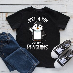 Jongen die houdt van pinguïns T-shirt, leuke jongen pinguïn tee, kinderen hoodie, tank top, hoodie, sweatshirt, lange mouw, kinderen tee kleding cadeau