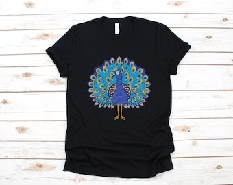 Kleurrijke Pauw T-Shirt, Leuke Pauwen Tee, Tank Top, Hoodie, Sweatshirt, Lange Mouw, Kids Tee Kleding Cadeau