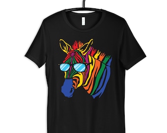 Colorful Zebra Shirt, Retro Zebra Sunglasses T-Shirt, Zebra Zoo Tee, Zebra Kids Tee, Hoodie, Long Sleeve, Sweatshirt, Tank Top