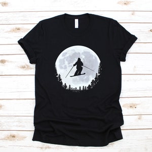 Bigfoot Skiing T-Shirt, Funny Bigfoot Ski Moon, Sasquatch Tank Top, Hoodie, Sweatshirt, Long Sleeve, Kids Tee Apparel Gift