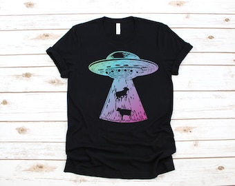 Alien Cow Abduction T-Shirt, Extraterrestrial UFO Gift, Funny Alien Abduction Long Sleeve, Conspiracy Hoodie, Tank Top