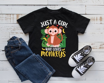 Just A Girl Who Loves Monkeys Shirt, Linda camiseta de Monkey Kids, Sudadera con capucha Monkey Zoo, camiseta para niños, sudadera, manga larga