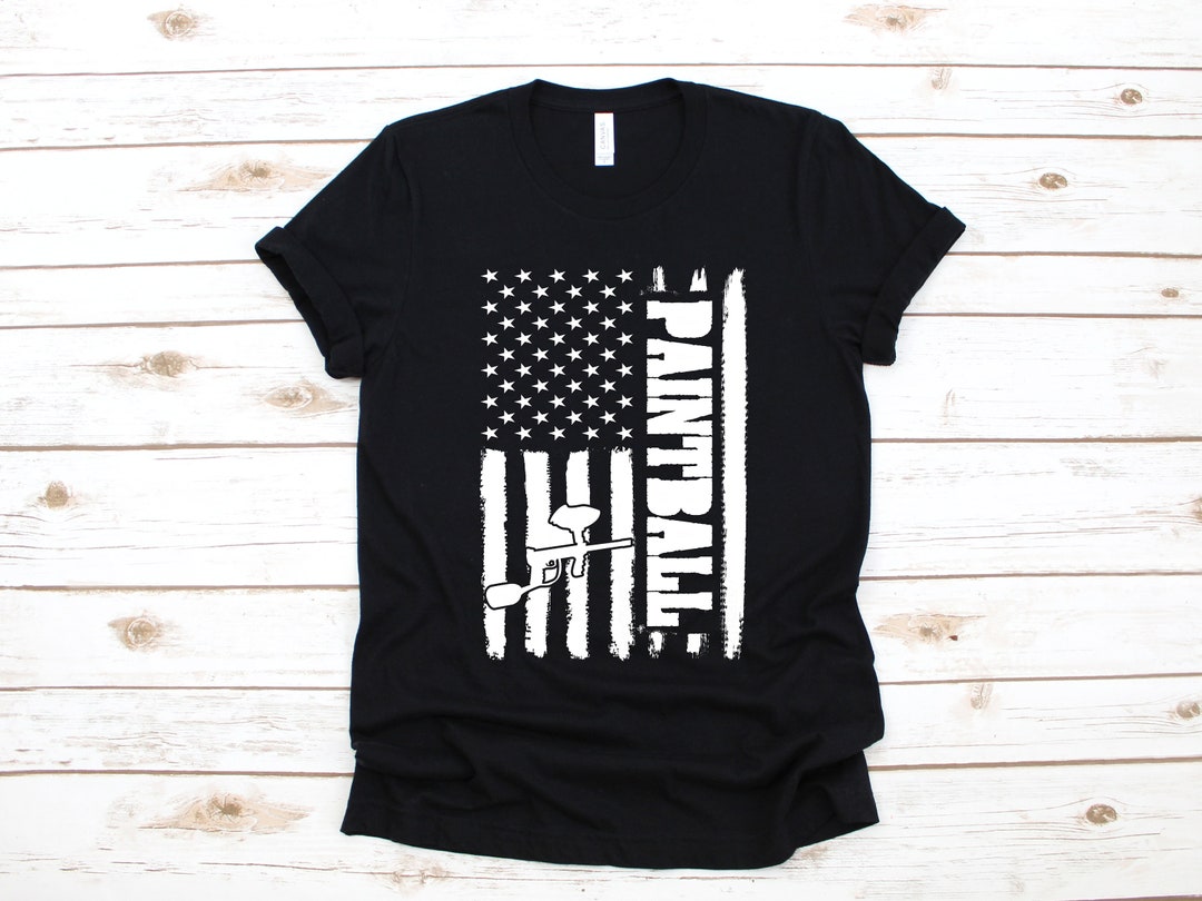 T-shirt Paintball USA Flag - Personnalisable, Fabriqué Aux USA, Tailles S à 5XL, Noir, Coton épais
