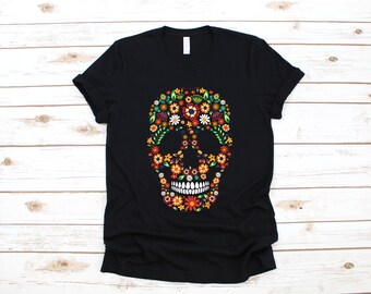 Flower Sugar Skull Shirt, Skulls T-Shirt, Sugar Skull Cinco De Mayo Long Sleeve, Gothic Skull Day of the Dead Sweatshirt, Hoodie, Tank Top