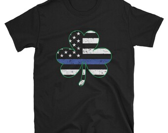 Police Thin Blue Line Clover St Patricks Day T-Shirt