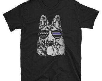 K9 Police American Flag German Shepherd Thin Blue Line Apparel Short-Sleeve  T-Shirt