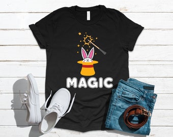 Cute Magician Magic Tricks Rabbit T-Shirt, Tank Top, Hoodie, Sweatshirt, Long Sleeve, Child  Apparel Gift
