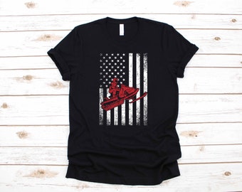 Snowmobile American Flag USA Apparel Snowmobiling Gift | T-Shirt | Long Sleeve | Sweatshirt |  Hoodie | Tank Top